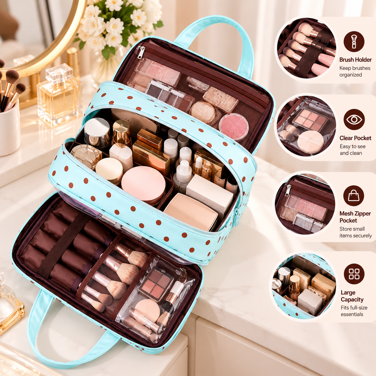 Polka Dot Makeup Organizer Bag