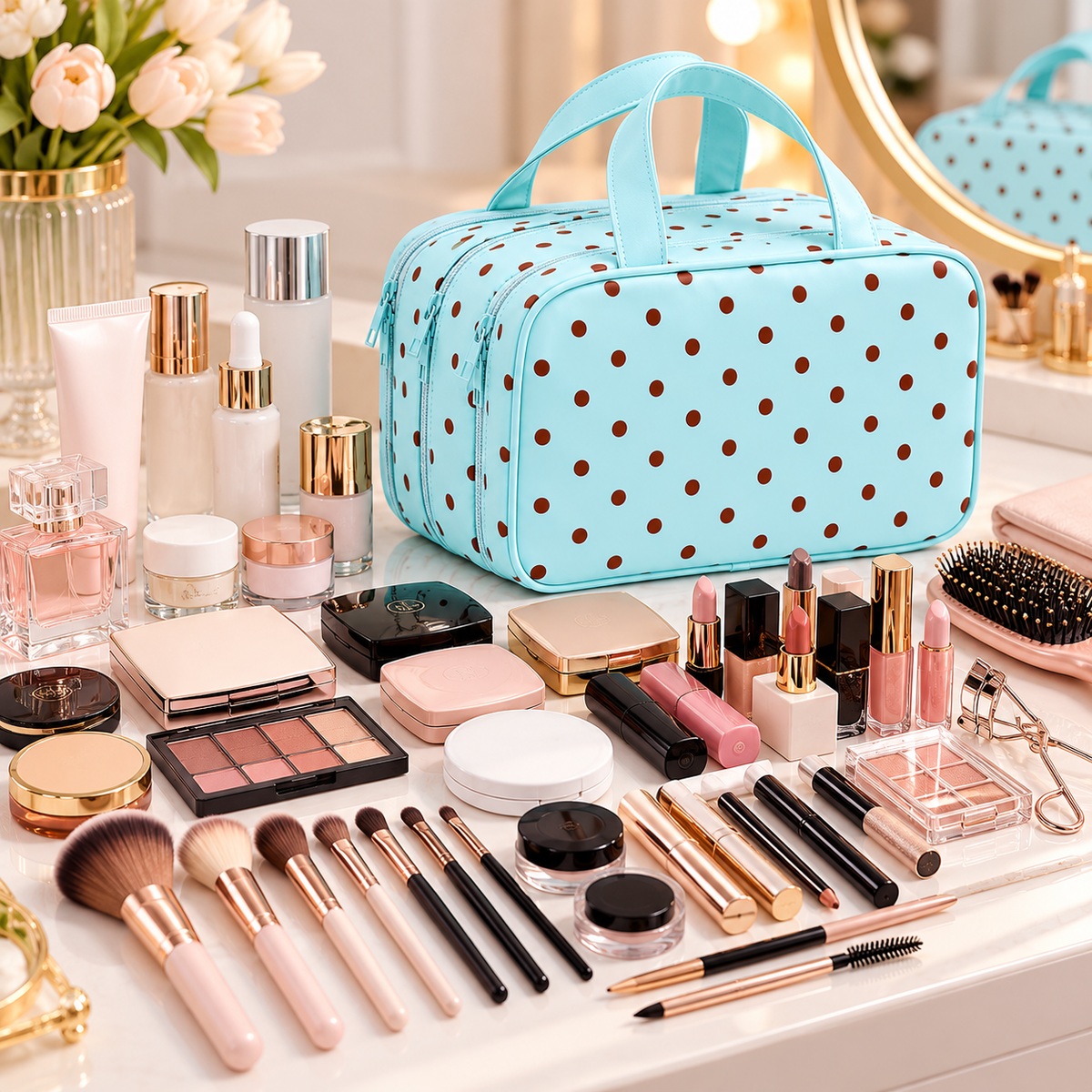 Polka Dot Makeup Organizer Bag