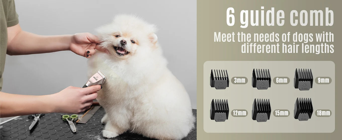Six pet grooming guide combs from 3 mm to 18 mm