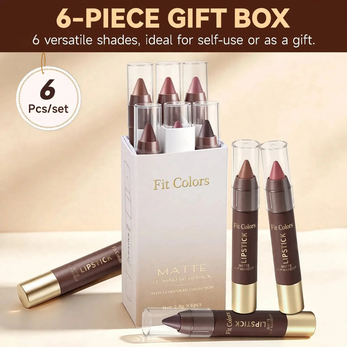 Long-lasting Matte Brown Lipstick - 6 Set