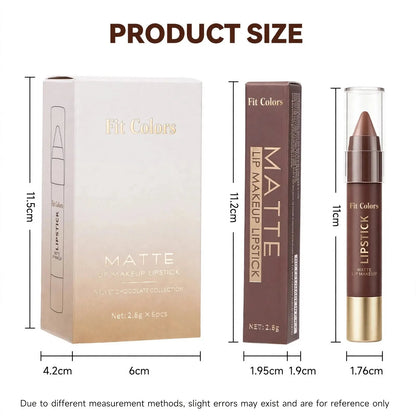 Long-lasting Matte Brown Lipstick - 6 Set