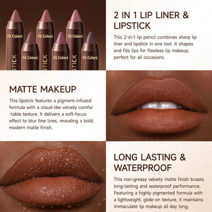 Long-lasting Matte Brown Lipstick - 6 Set