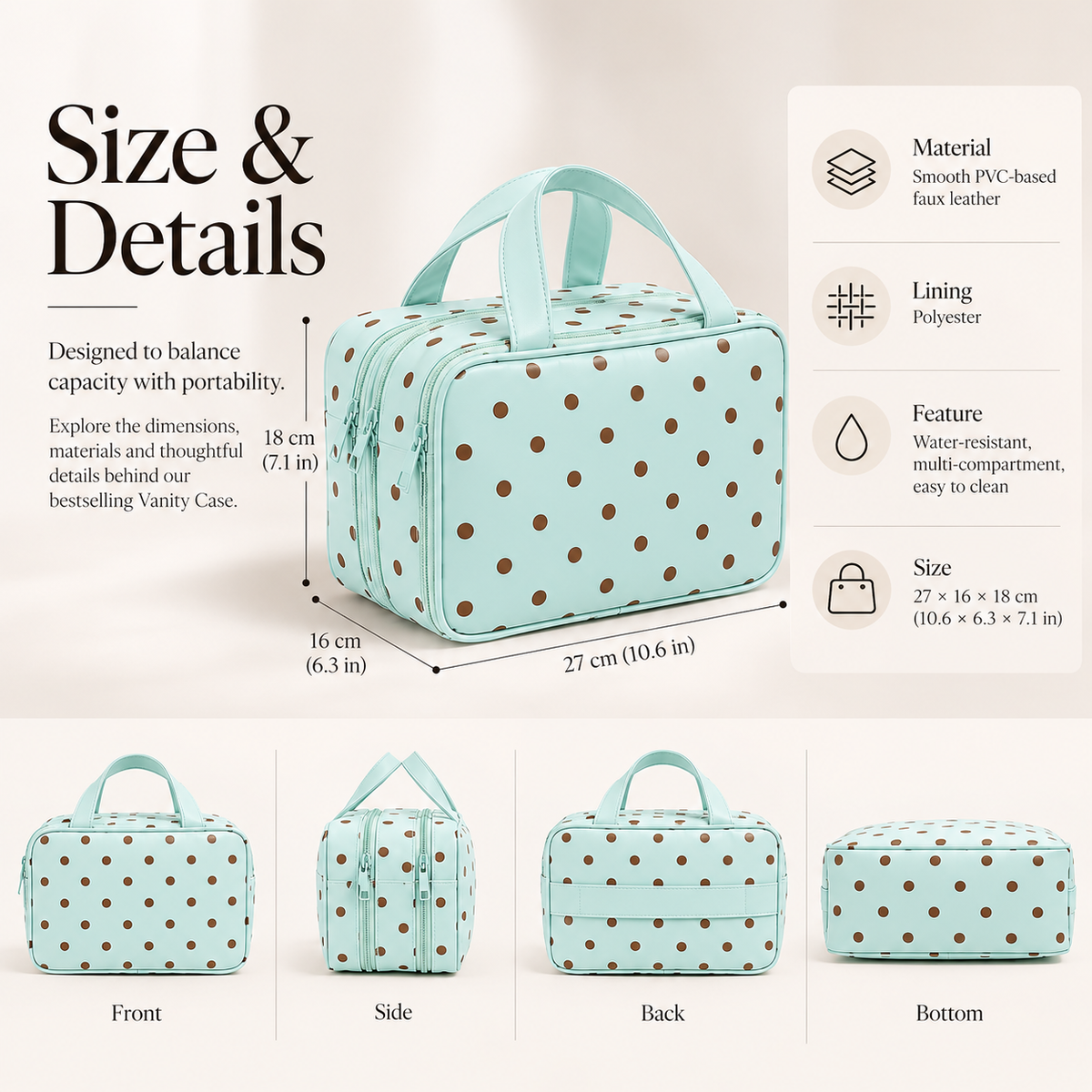 Polka Dot Makeup Organizer Bag